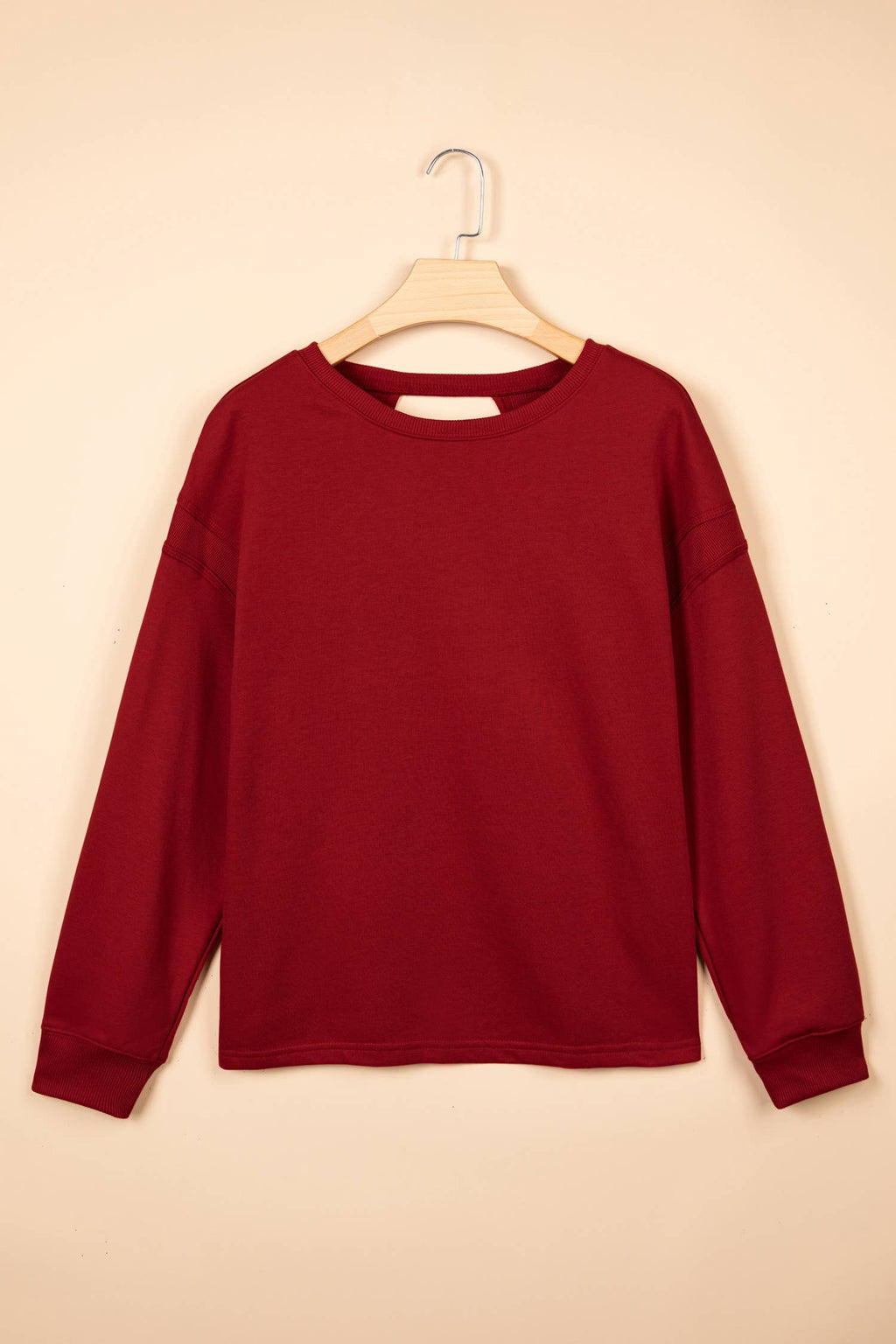 Ribbed Detail Drop Shoulder Cutout Back Sweatshirt: Racing Red