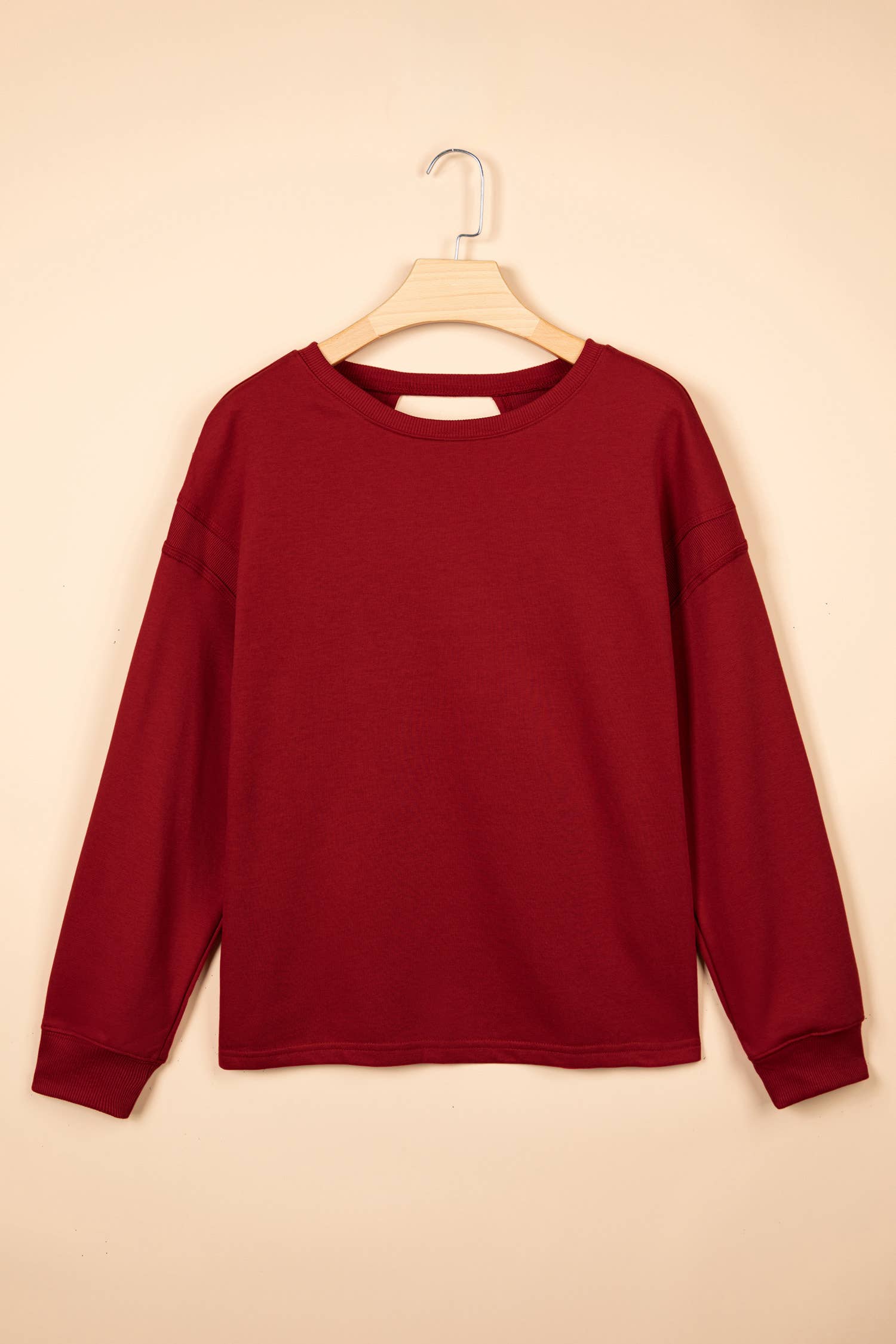 Ribbed Detail Drop Shoulder Cutout Back Sweatshirt: Racing Red
