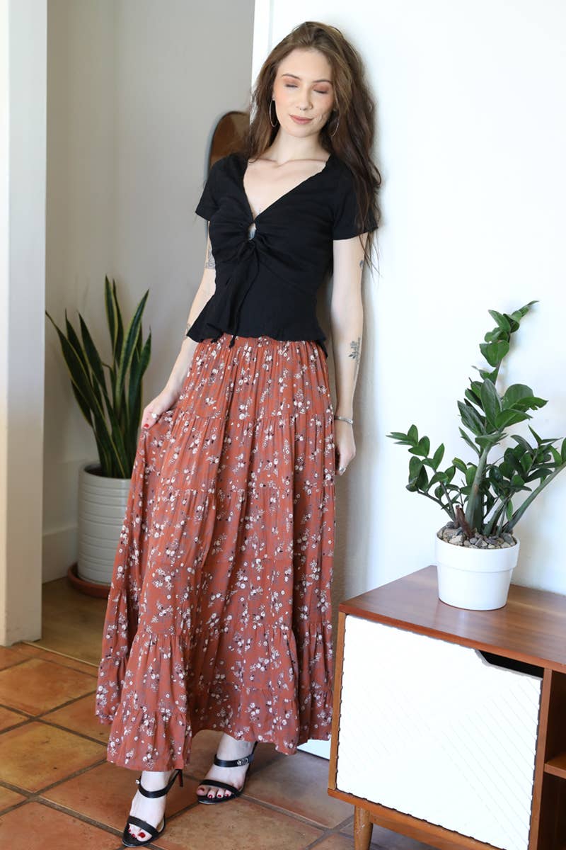 Autumn Romance Tiered Maxi Skirt  Sizes Sm-Lg