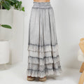 Young Threads: Rustic Textured Smocked Waist Ruffled Tiered Maxi Skirt: Gray / Small - 3X
