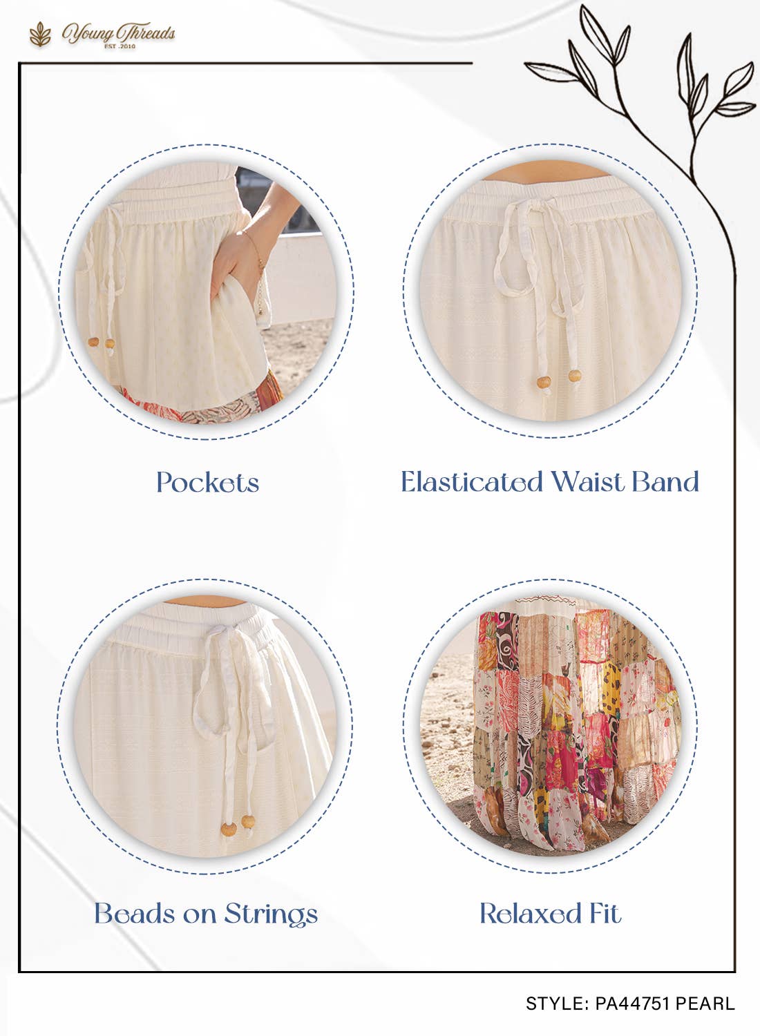 Young Threads - Boho Artisan Tiered Patchwork Wide-Leg Pants: Moss - Sizes Small - XL