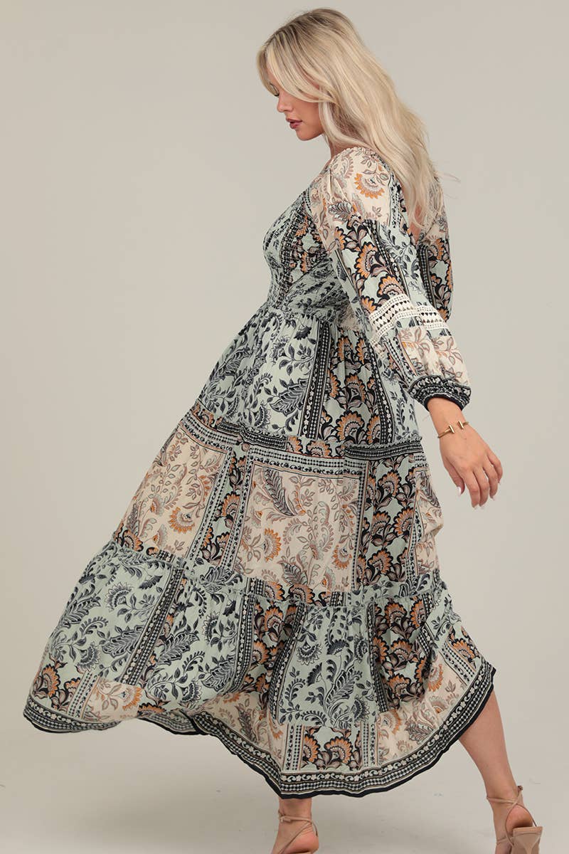 Wanderlust Smocked Boho Maxi Dress Sizes Sm-Lg