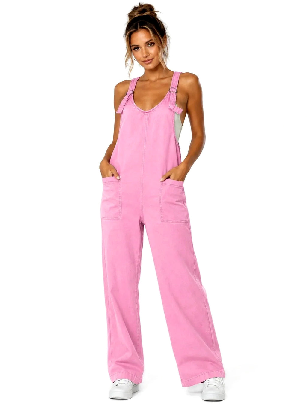 Zenana Mineral Washed Adjustable Strap Overalls/Jumpsuit - Pink - Small - Large
