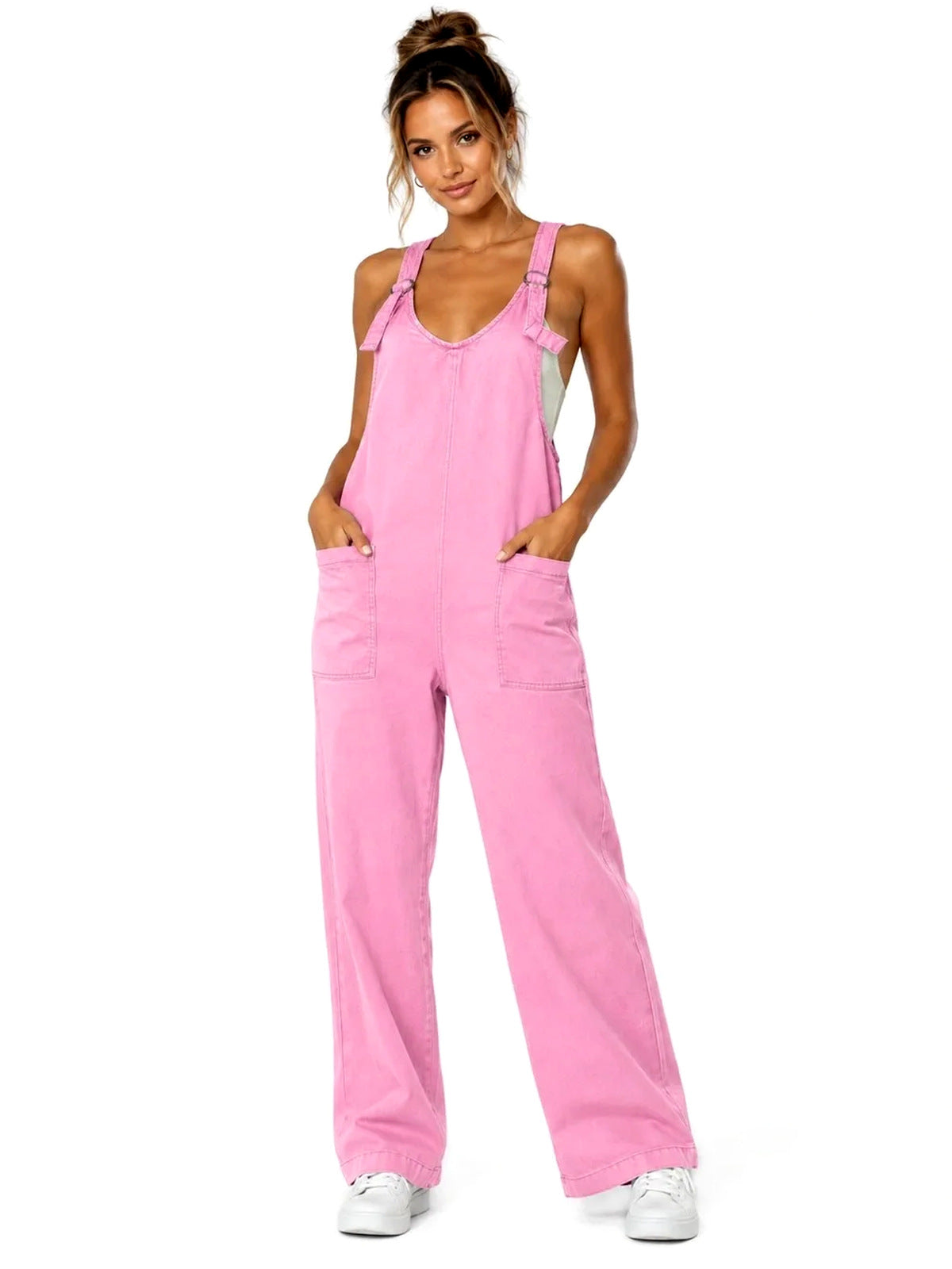 Zenana Mineral Washed Adjustable Strap Overalls/Jumpsuit - Pink - Small - Large