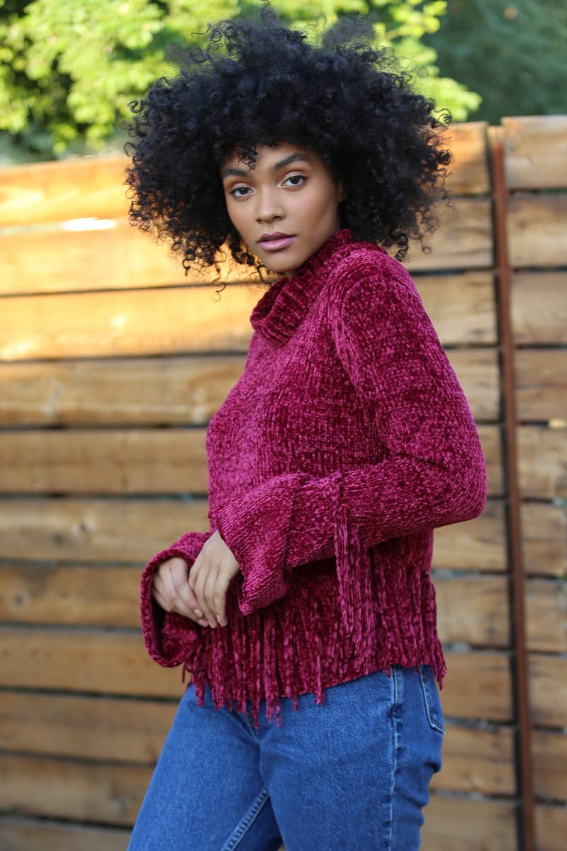 Berry Bliss Fringe Chenille Sweater Sizes Sm-Lg