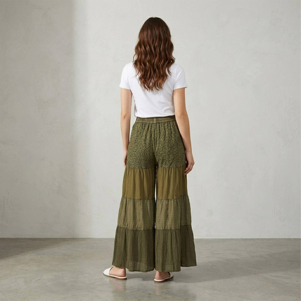 Young Threads Retro Revival Long Flared Patchwork Pants: Floral / PLUS 1X-3X