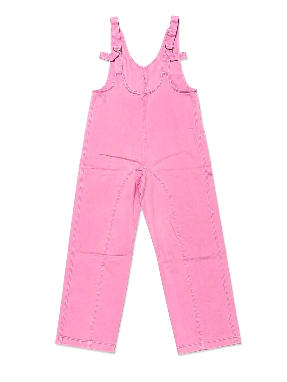 Zenana Mineral Washed Adjustable Strap Overalls/Jumpsuit - Pink - Small - Large