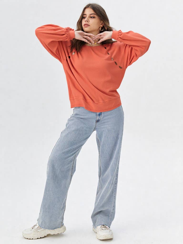 Casual Oversized Cutout Knit Top: CREAM