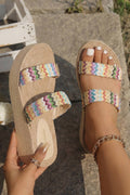 Colorful Woven Double Straps Boho Wedge: Parchment / 7(38)