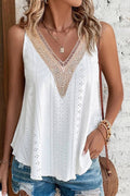 Eyelet Lace V Neck Loose Fit Sleeveless Tank Top: White /Small - XL