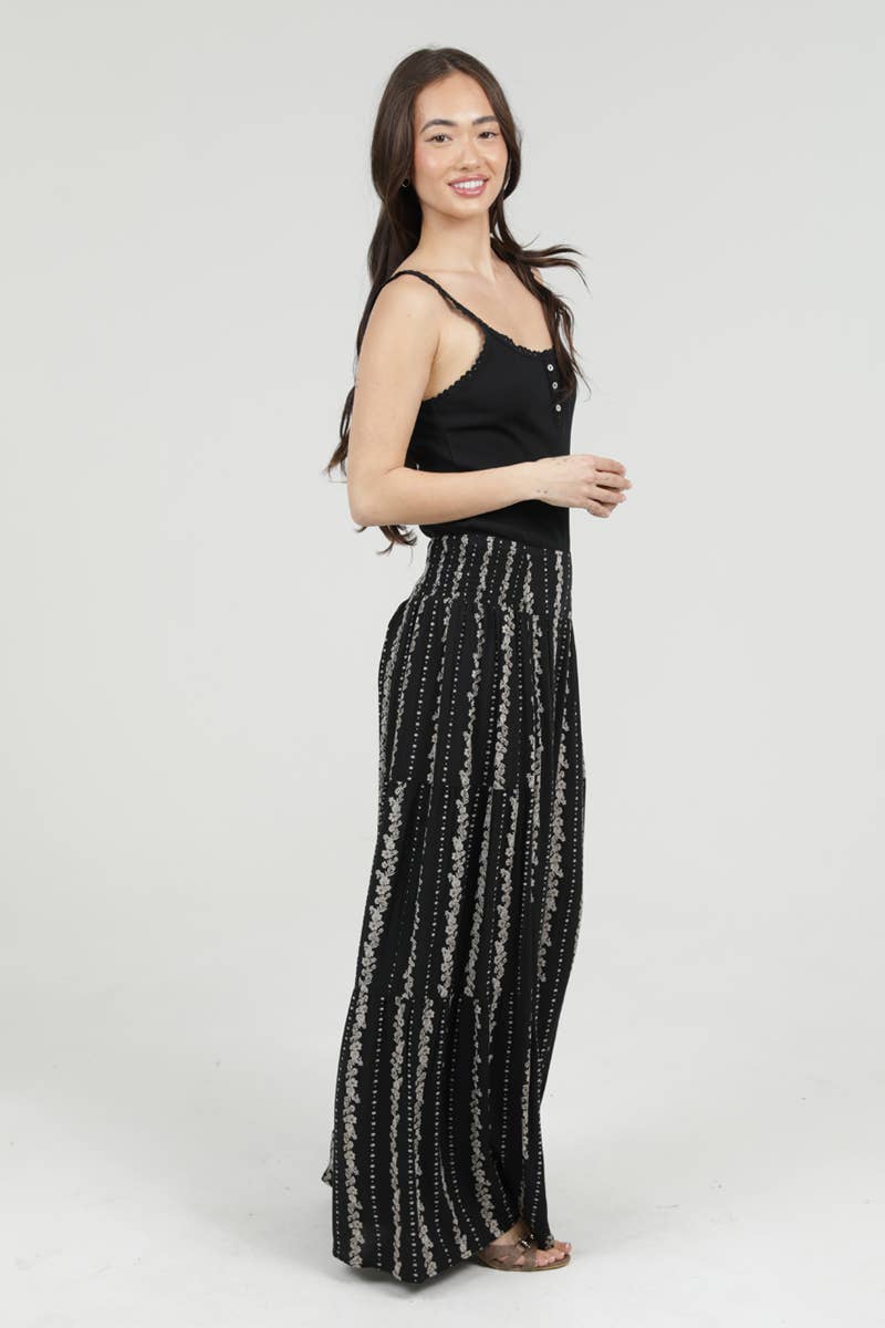 Midnight Wanderer Floral Printed Wide Leg Pants Sizes Sm-Lg