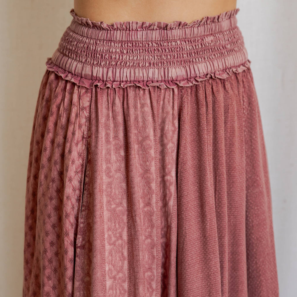 Young Threads: Rustic Textured Smocked Waist Ruffled Tiered Maxi Skirt: Gray / Small - 3X