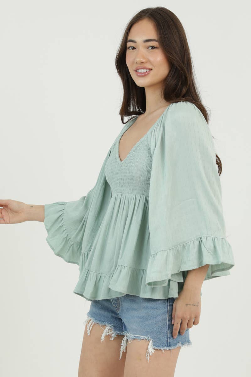 Daydreamer Smocked Bell Sleeve Top Sizes Sm-Lg