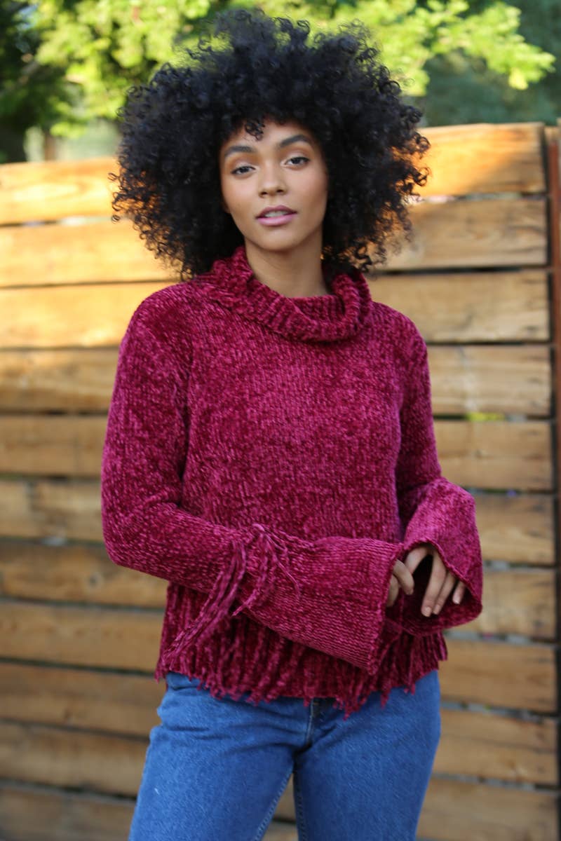 Berry Bliss Fringe Chenille Sweater Sizes Sm-Lg