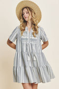 Stripe Printed Tiered Mini Dress Yarn Dye: Navy-White