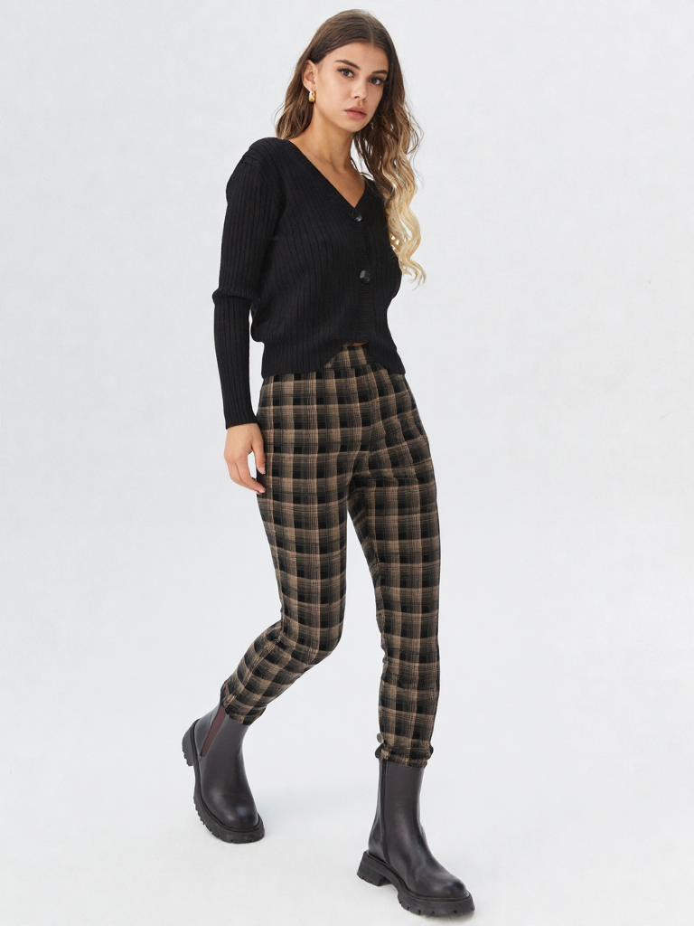 Print Leggings Fit Stretchy Knit Pants: OLIVE MIX / S-M-L