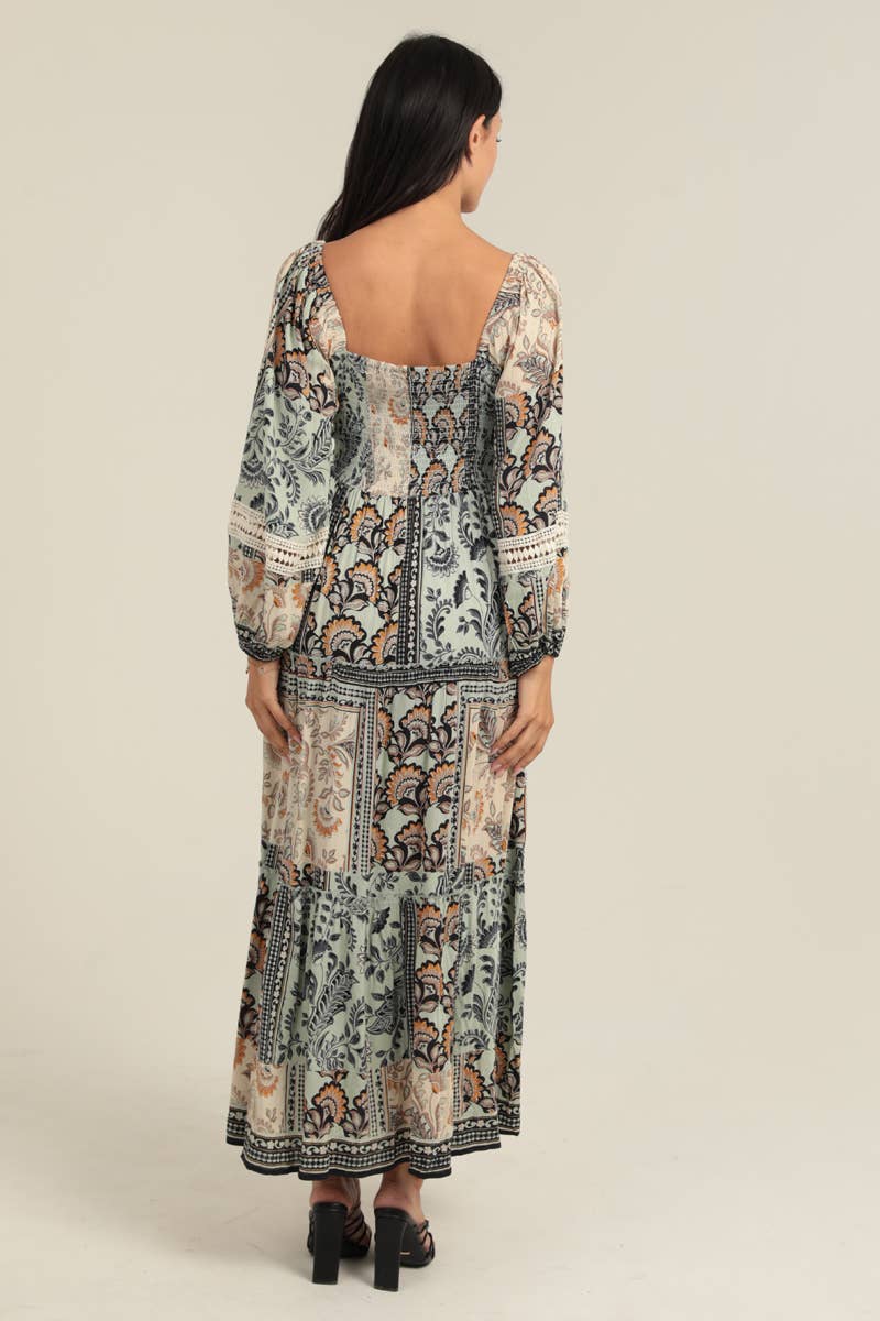Wanderlust Smocked Boho Maxi Dress Sizes Sm-Lg