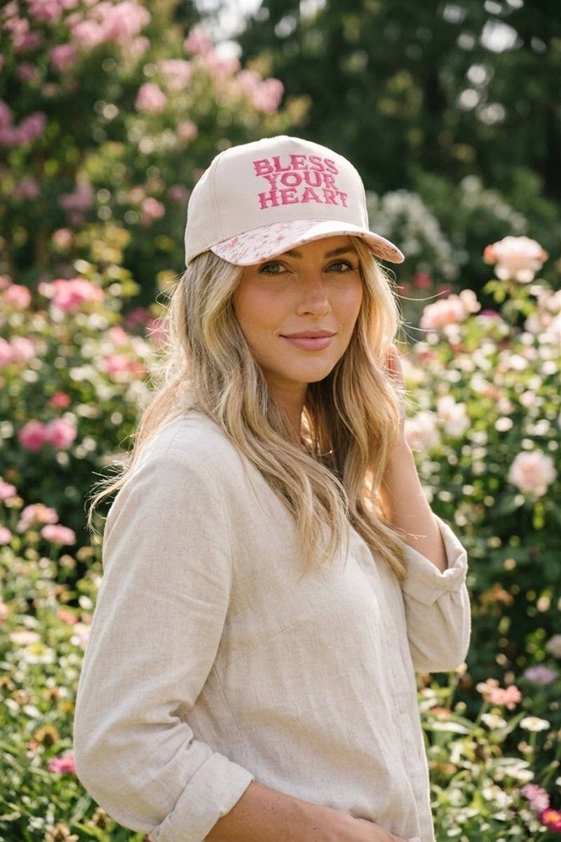 Bless Your Heart Two Tone Canvas Cotton Cap Zenana .: FLORAL / OS