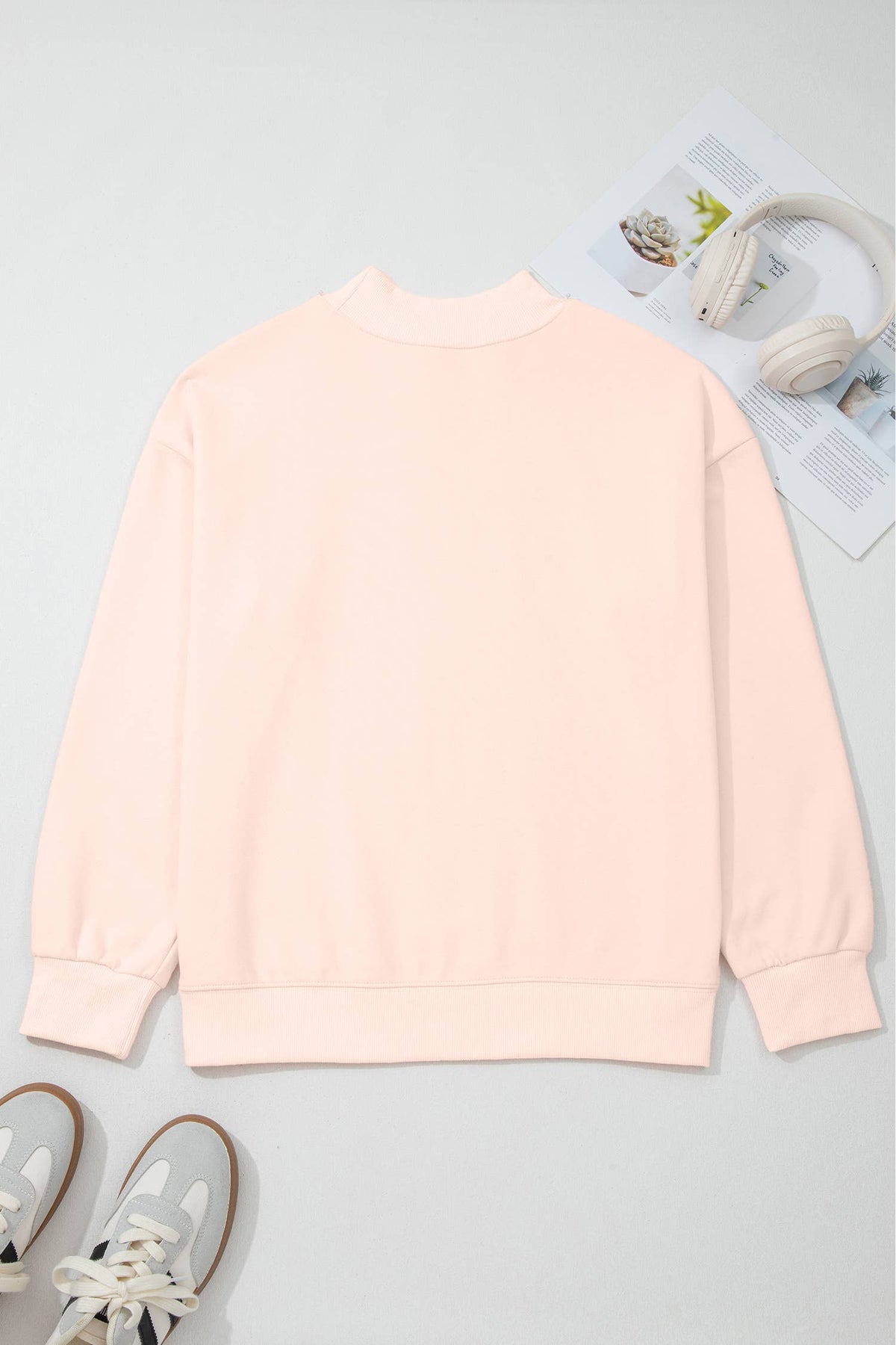 Patchwork Quilted Duck Faux Printed Mock Neck Sweatshirt: Pink