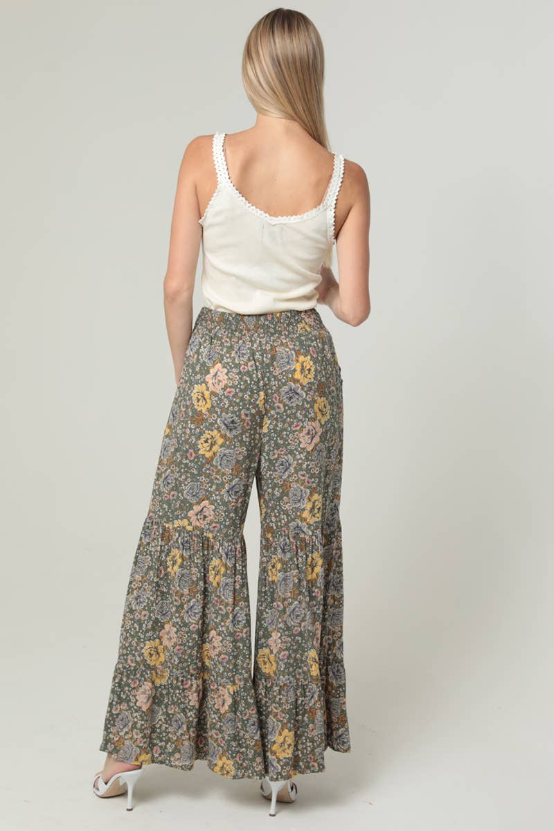 Boho Romance Floral Wide Leg Pants Sizes Sm-Lg
