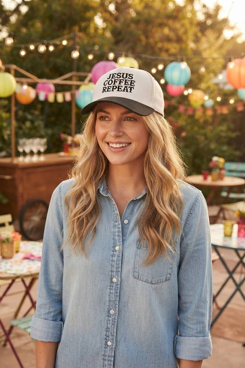 Zenana Running on Coffee & Jesus Two Tone Cotton Hat: DK FOREST / OS