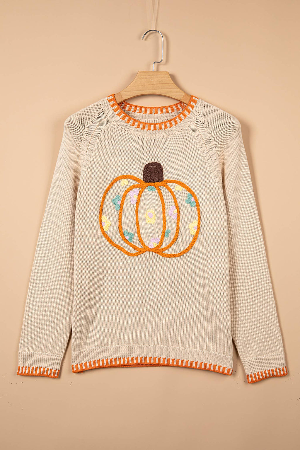Autumn/Fall Floral Embroidery Pumpkin Sweater : Parchment - Size S-XL