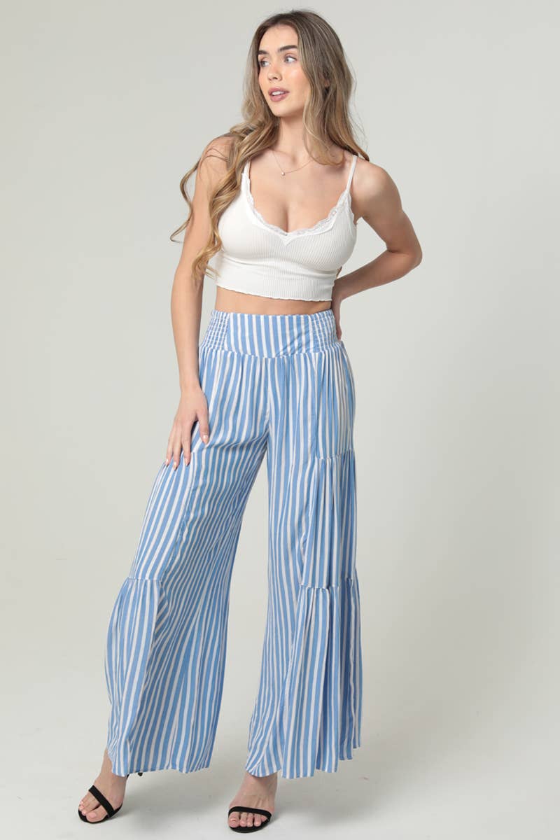 Free Spirit Striped Wide Leg Pants Smocked Waist  Sizes Sm-Lg