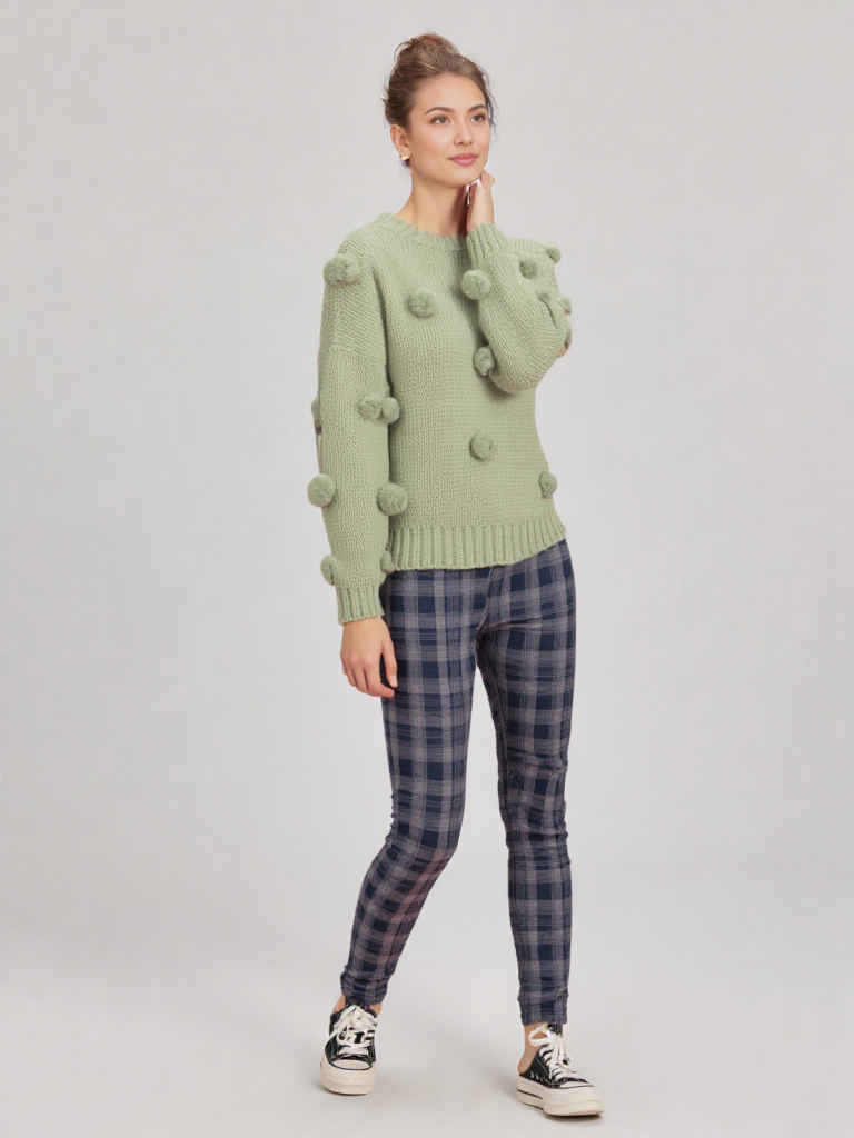 Print Leggings Fit Stretchy Knit Pants: OLIVE MIX / S-M-L