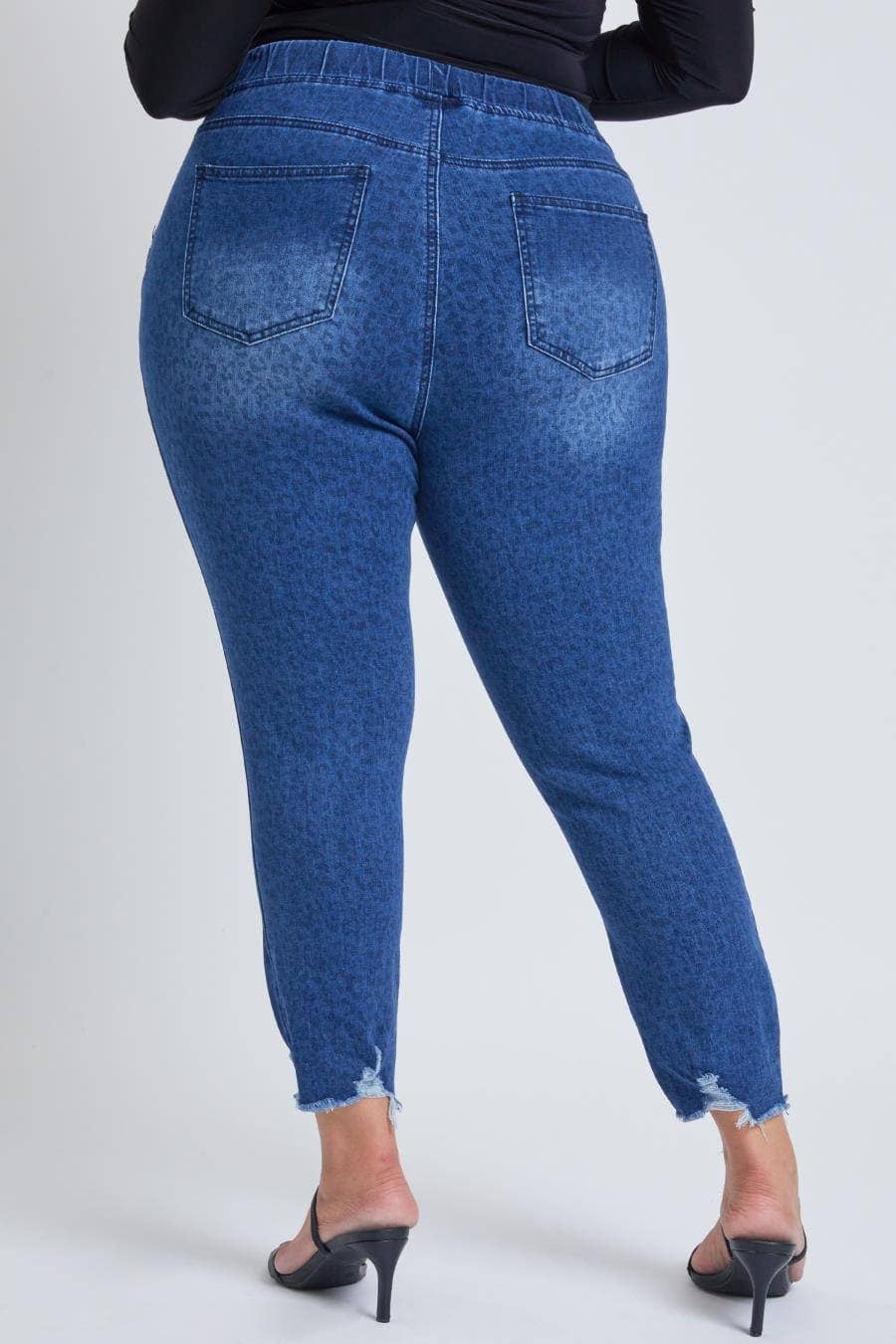 Plus Denim Light Leopard Print Blue Ankle Jogger - 1X-3X