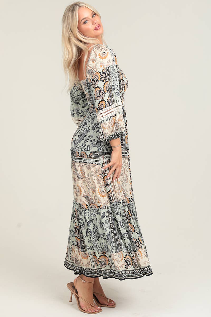 Wanderlust Smocked Boho Maxi Dress Sizes Sm-Lg