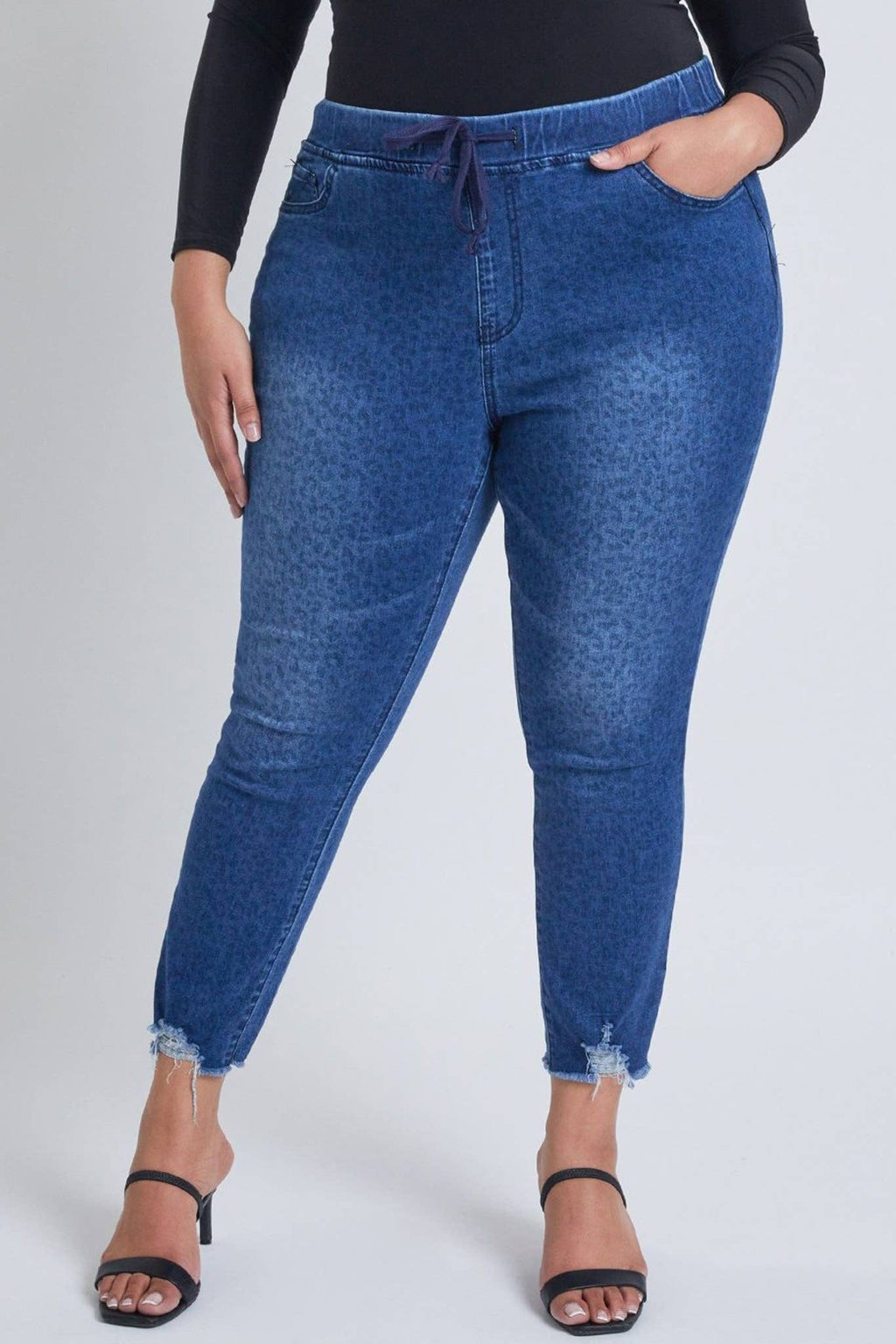 Plus Denim Light Leopard Print Blue Ankle Jogger - 1X-3X