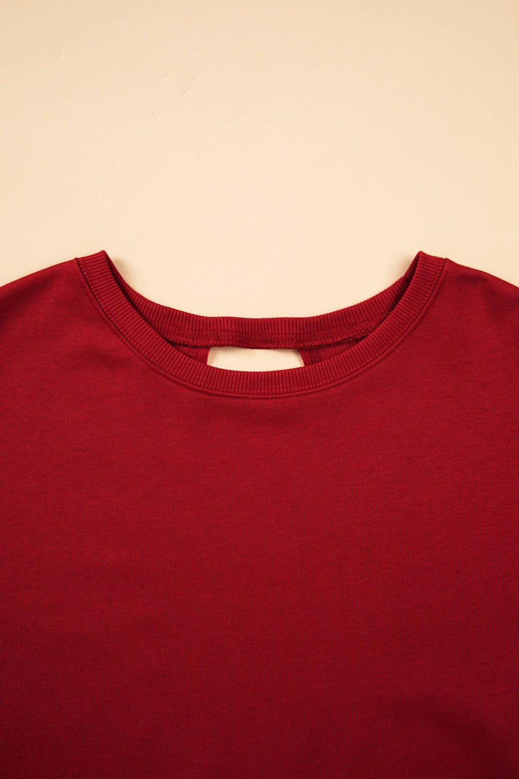 Ribbed Detail Drop Shoulder Cutout Back Sweatshirt: Racing Red