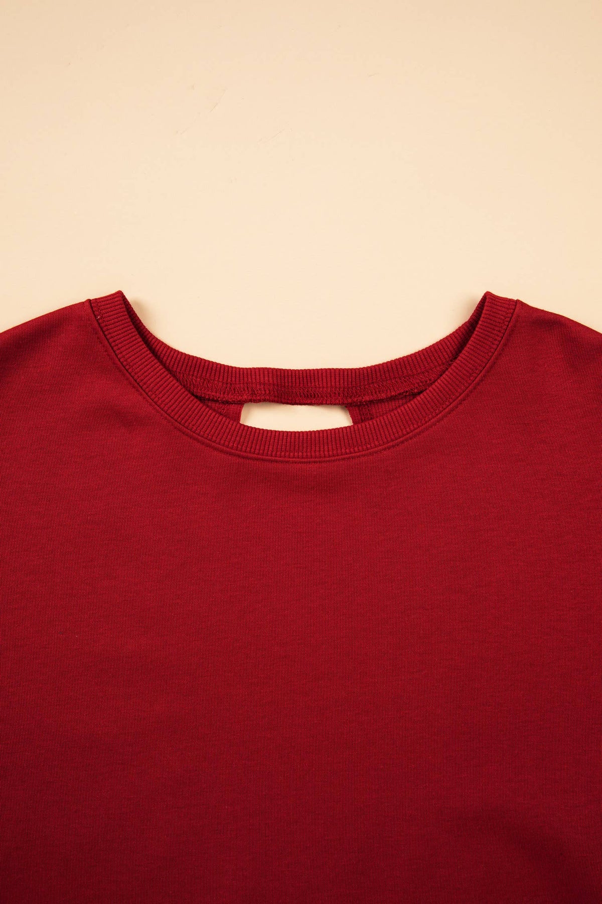 Ribbed Detail Drop Shoulder Cutout Back Sweatshirt: Racing Red