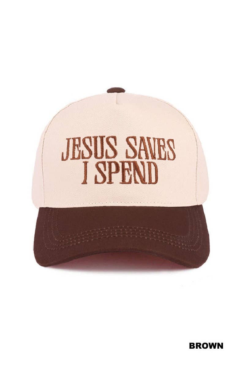 `Jesus Saves I Spend Two Tone Canvas Cotton Cap  Zenana : COUGAR / OS