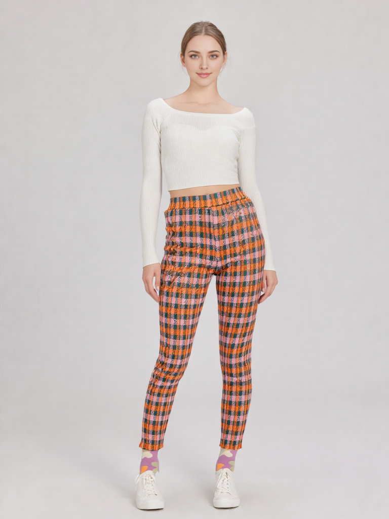 Print Leggings Fit Stretchy Knit Pants: OLIVE MIX / S-M-L