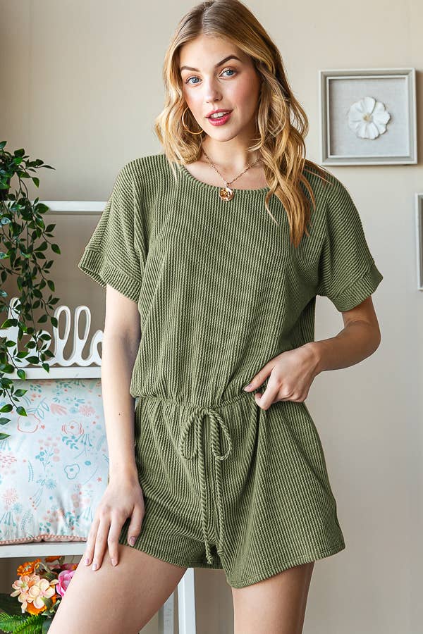 ROMPER: RIBBED OLIVE / SUMMER SALE - Sizes 1X-2X-3X ONLY!!