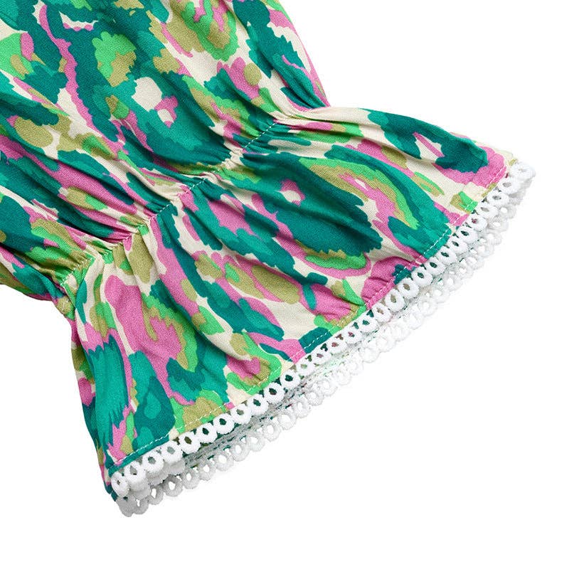 Abstract Maxi Dress V Neck Tiered: Green / 100% Viscose: Small - XL