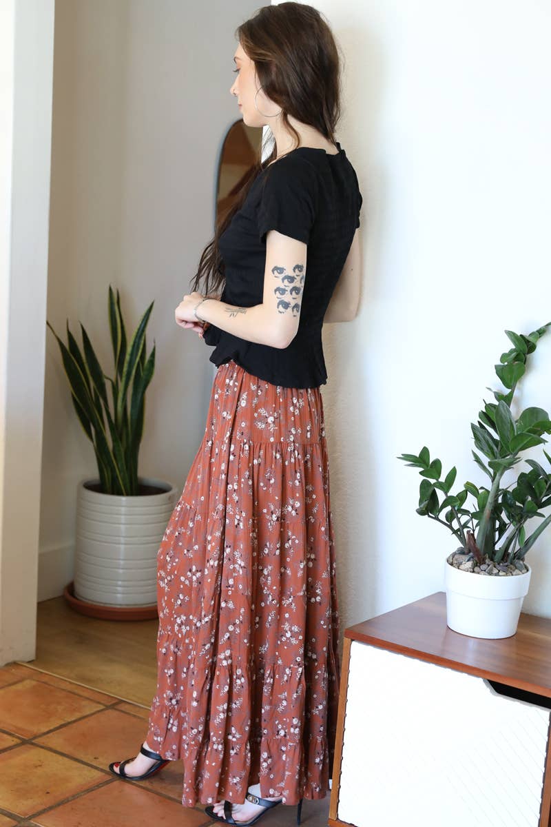 Autumn Romance Tiered Maxi Skirt  Sizes Sm-Lg
