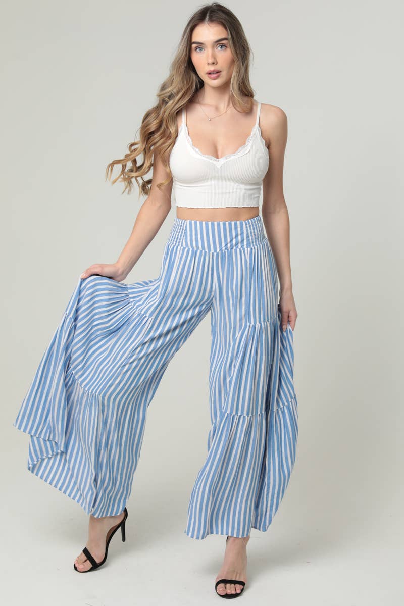 Free Spirit Striped Wide Leg Pants Smocked Waist  Sizes Sm-Lg
