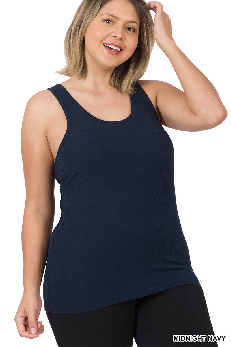 Plus Ribbed Racerback Tank Top Zenana: BLACK / Sizes 1X - 3X