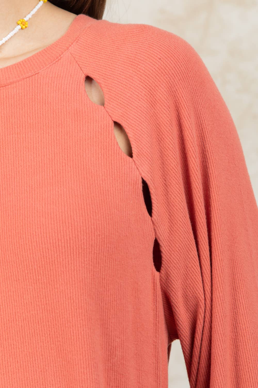 Casual Oversized Cutout Knit Top: CREAM