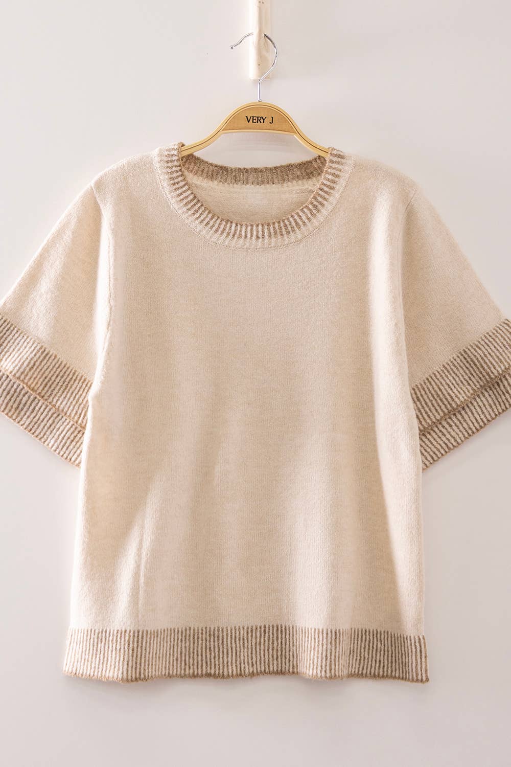 Soft Touch Contrast Rib Knit Top - Small-Large