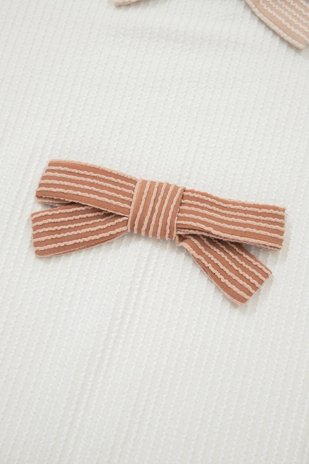 Bowknot Applique Ribbed Top: Beige / Plus /1X-4X/