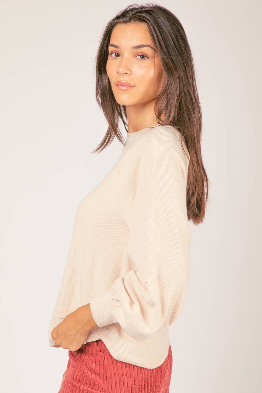 Casual Oversized Cutout Knit Top: CREAM
