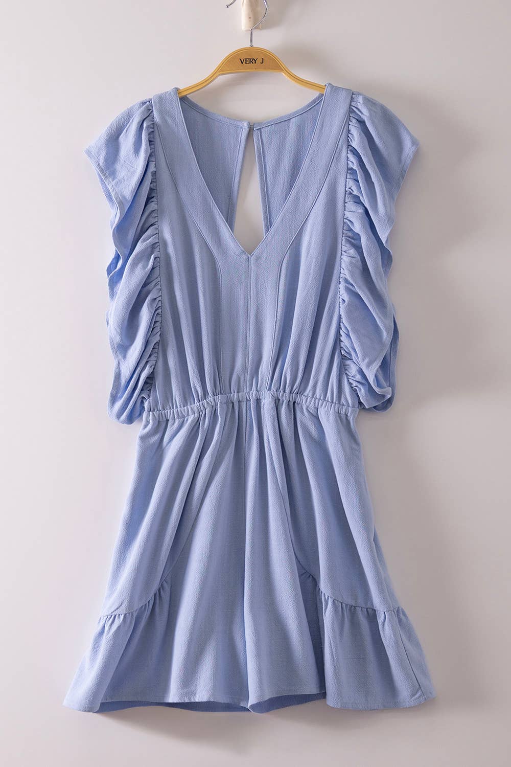 Ruffled Sleeve Romper with Teardrop Back Cutout Detail: Blue/Yellow/Pink** SUMMER SALE!!! ** Sizes Small - Large!