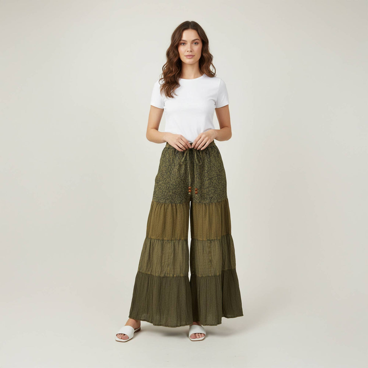 Young Threads Retro Revival Long Flared Patchwork Pants: Floral / PLUS 1X-3X