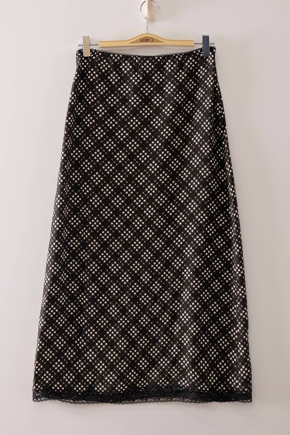 Plaid Midi Skirt with elastic waistband : CHOCO MIX