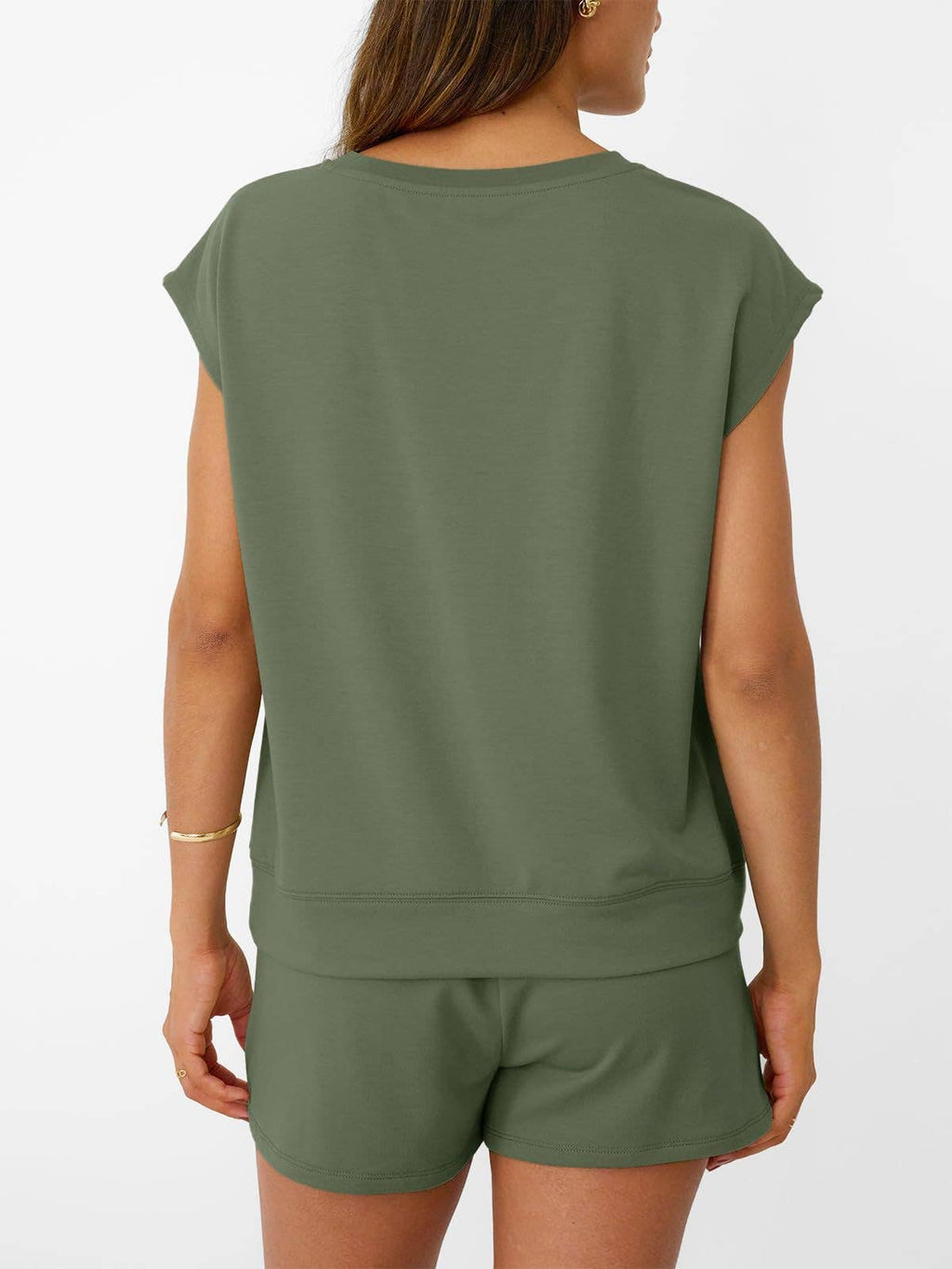 Casual Short Sleeve Top and Shorts Two Piece Set: Olive Green or Hot Pink / S-XL