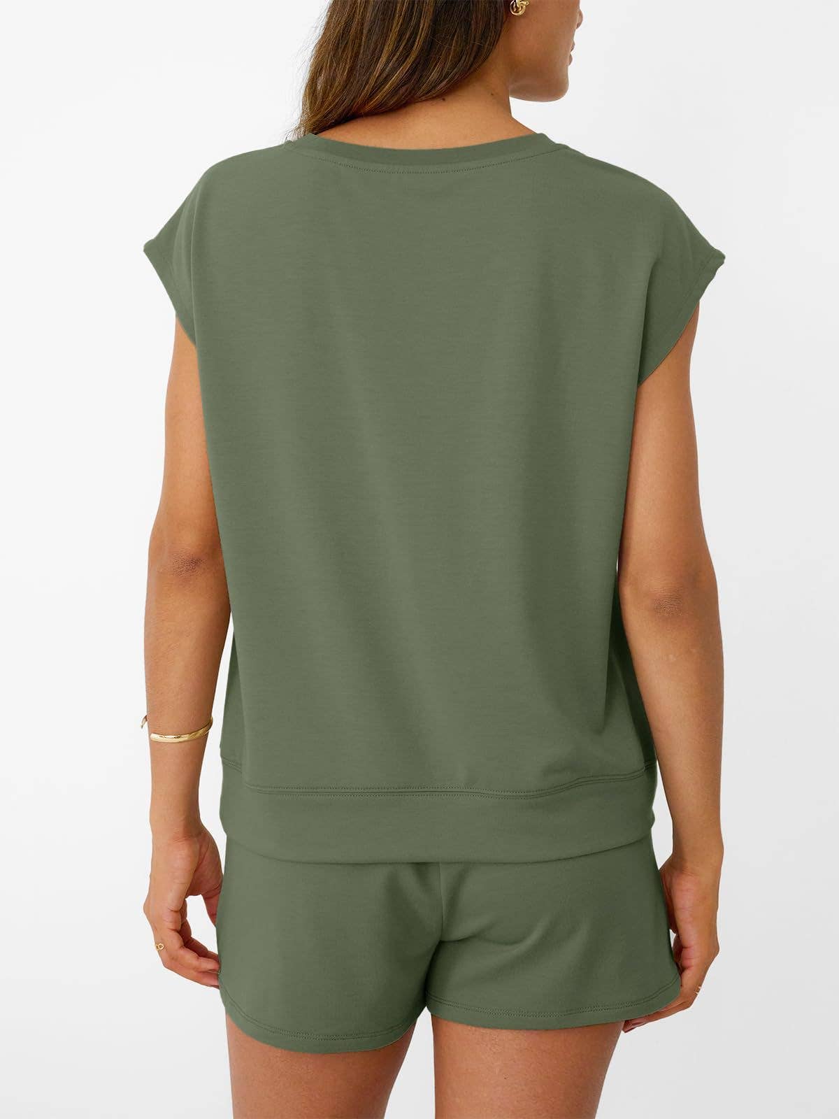 Casual Short Sleeve Top and Shorts Two Piece Set: Olive Green or Hot Pink / S-XL