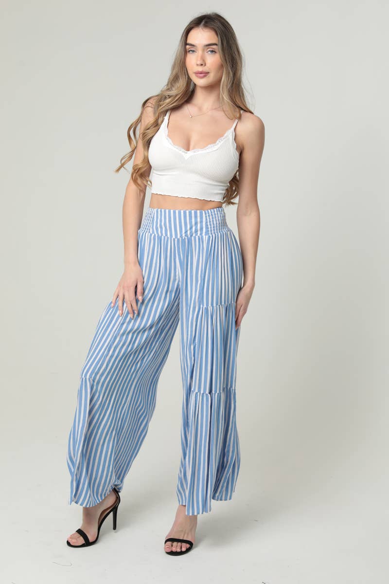 Free Spirit Striped Wide Leg Pants Smocked Waist  Sizes Sm-Lg